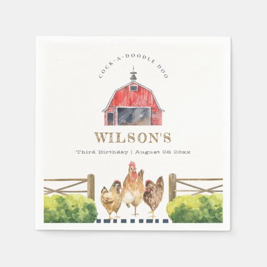 レッドバーンチキンファームウォーター子供の誕生日 スタンダードカクテルナプキン (正面)