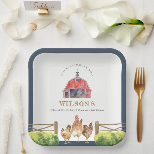 レッドバーンチキンファームウォーター子供の誕生日 ペーパープレート (ウェディング)