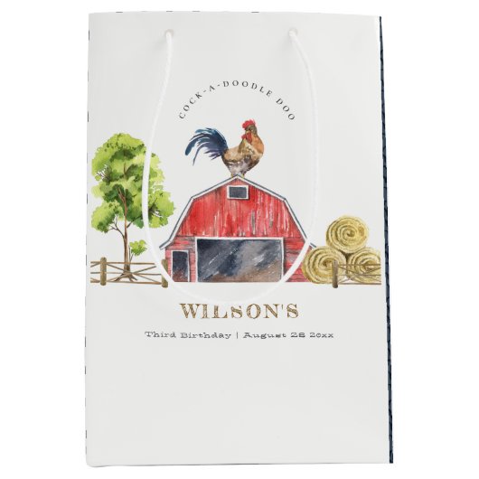 レッドバーンチキンファームウォーター子供の誕生日 ミディアムペーパーバッグ (正面)