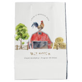 レッドバーンチキンファームウォーター子供の誕生日 ミディアムペーパーバッグ (裏面)