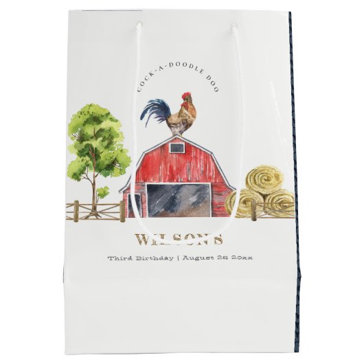 レッドバーンチキンファームウォーター子供の誕生日 ミディアムペーパーバッグ (裏面)