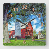 レッドバーンデコパーソナライズされたールウォールクロック スクエア壁時計 (正面)