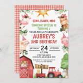 レッドバーントラクターファームアニマルズ誕生日招待状 招待状 (正面/裏面)