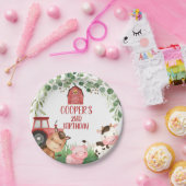 レッドバーントラクターファームバースデーパーティー紙プレート ペーパープレート (パーティー)