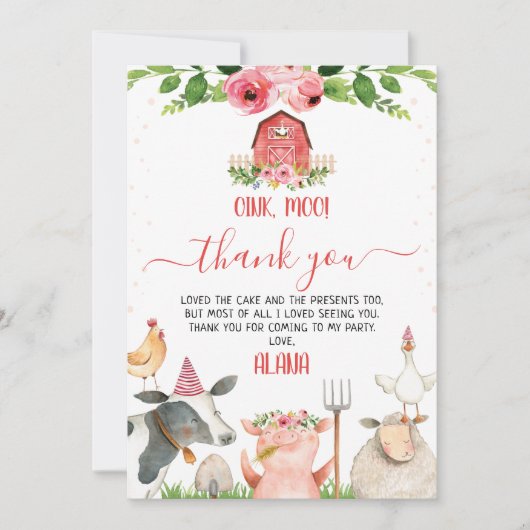レッドバーンファームアニマルズ誕生日サンキューカード 招待状 (正面)