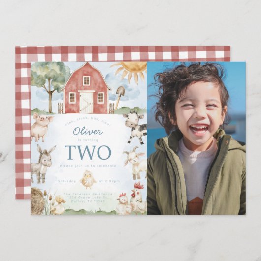 レッドバーンファームアニマルバースデーパーティーの招待 招待状 (正面/裏面)