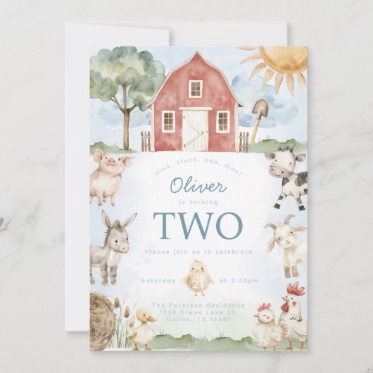 レッドバーンファームアニマルバースデーパーティーの招待 招待状 (正面)