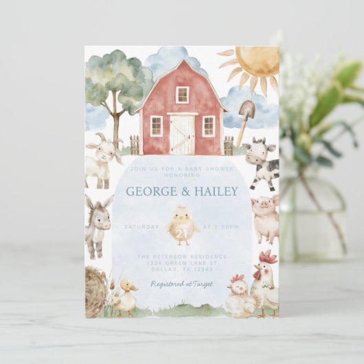 レッドバーンファームアニマルベビーシャワー招待状 招待状 (スタンド正面)