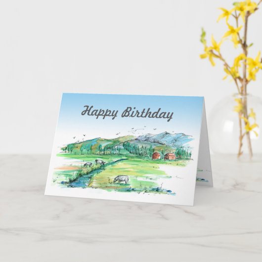 レッドバーンファームフュウズウォーターハッピーバースデー カード (黄色い花)