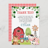 レッドバーンブルートラクタファーム誕生日サンキューカード 招待状 (正面/裏面)