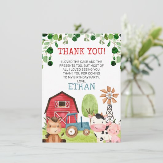 レッドバーンブルートラクタファーム誕生日サンキューカード 招待状 (スタンド正面)