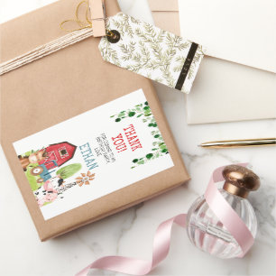 レッドバーンブルートラクターファームファーミヤード誕生日 長方形シール