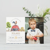 レッドバーンロースターウォーターカラーフォト誕生日招待状 サンキューカード (スタンド正面)