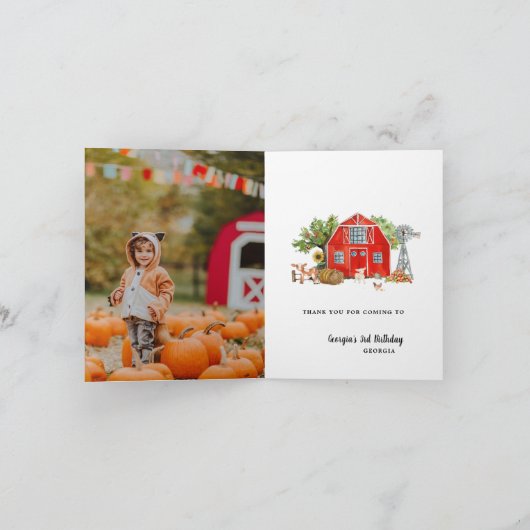 レッドバーン | ファームをテーマにした誕生日の感謝カード サンキューカード (内部)