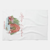 レッドバーン、雪だるま、木、ヴィンテージレッドカー キッチンタオル (横)