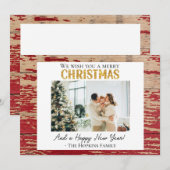 レッドバ素朴ンウッドカスタムフォトクリスマスカード シーズンカード (正面/裏面)