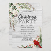 レッドバ素朴ードウィンターグリーナリーウッドホリデーパーティー 招待状 (正面/裏面)