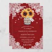 レッドバ素朴ーラップレースメイスンジャールひまわり結婚の 招待状 (正面/裏面)