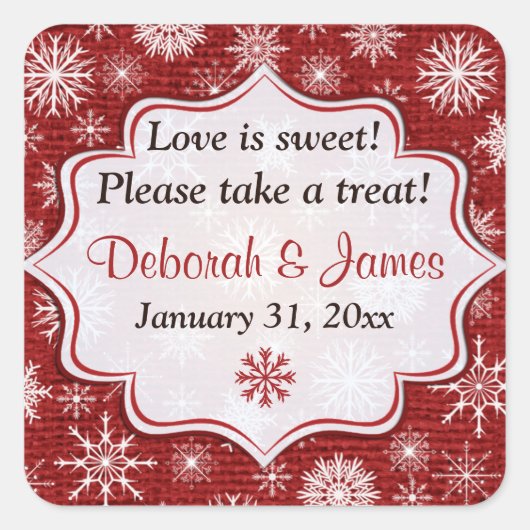 レッドバ素朴ーラップ雪片結婚式の引き出物シール スクエアシール (正面)