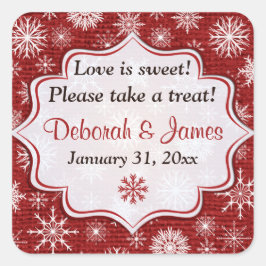 レッドバ素朴ーラップ雪片結婚式の引き出物シール スクエアシール