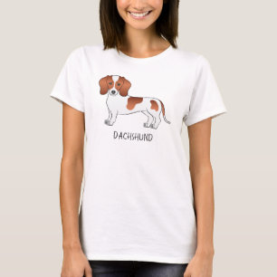 レッドパイドスムースコートダックスフンドのキャラクターデザイン 犬 & テキスト Tシャツ