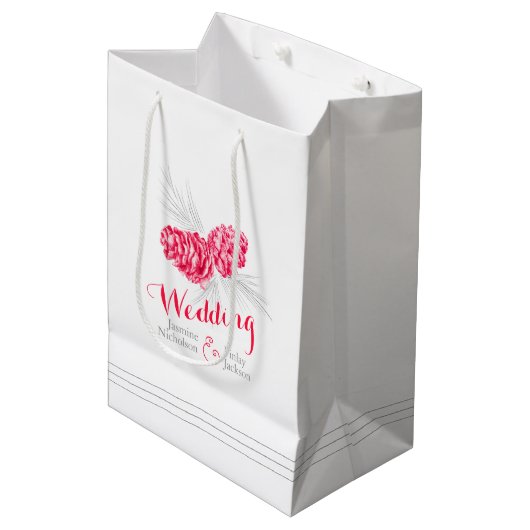 レッドパインコーンスケッチ結婚式の引き出物抱き枕 ミディアムペーパーバッグ (正面アングル)