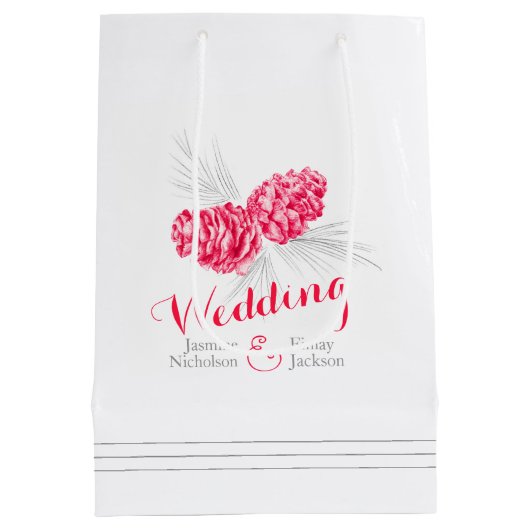 レッドパインコーンスケッチ結婚式の引き出物抱き枕 ミディアムペーパーバッグ (裏面)