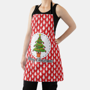 レッドパインズパターンのクリスマスツリー – メリークリスマス エプロン