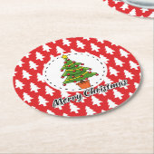 レッドパインズパターンのクリスマスツリー – メリークリスマス ラウンドペーパーコースター (アングル)