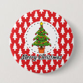 レッドパインズパターンのクリスマスツリー – メリークリスマス 缶バッジ (正面)