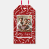 レッドパインブランチメリークリスマスフォトホリデー ギフトタグ (正面)
