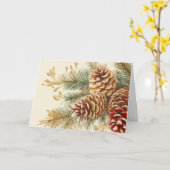 レッドパイン枝にゴールドフォイルパインコーン カード (黄色い花)