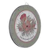 レッドパステルフラワーズファミリーパーソナライズド ダーツボード (正面左)