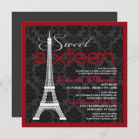 レッドパリスイート16招待状 招待状 (正面/裏面)