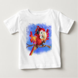レッドパロットベビーTシャツおもしろいミュージックダンサー ベビーTシャツ