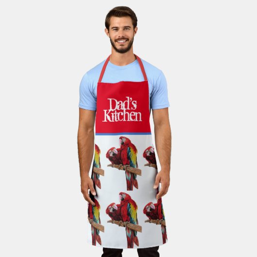 レッドパロットマカオカラフルブルーパパキッチンエプロン エプロン (着用した状態)