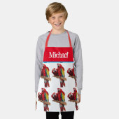 レッドパロットマッカラフルコーブルーキッズボーイズ名 エプロン (着用した状態)