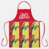レッドパロットローセルラブルーカラフルパパキッチン エプロン (正面)