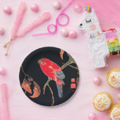 レッドパロットヴィンテージバードウッ日本のドブロックプリント ペーパープレート (パーティー)