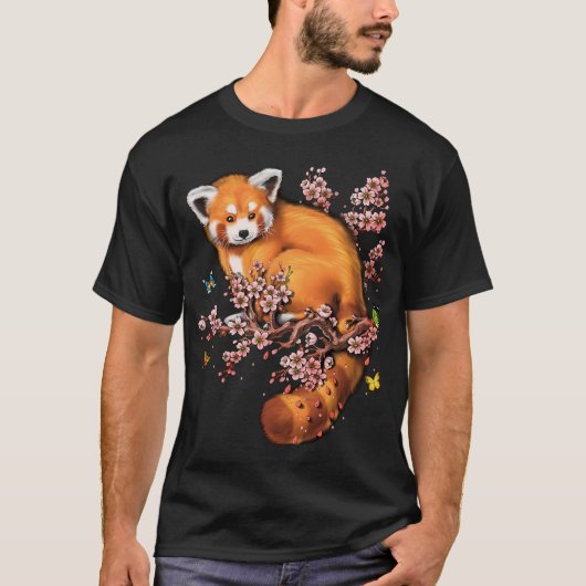 レッドパンダと桜 Tシャツ (正面)