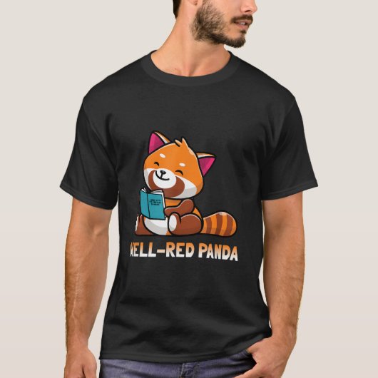 レッドパンダの本の虫が本を読むのが好きなデザイン Tシャツ (正面)