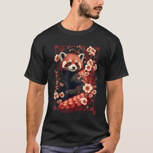 レッドパンダの桜の花 Tシャツ (正面)