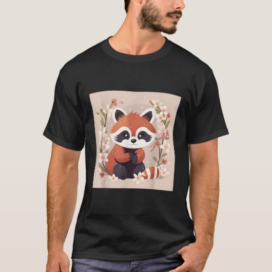 レッドパンダアンドさくらんぼブロッサムイラストレーションスウィートワ Tシャツ (正面)