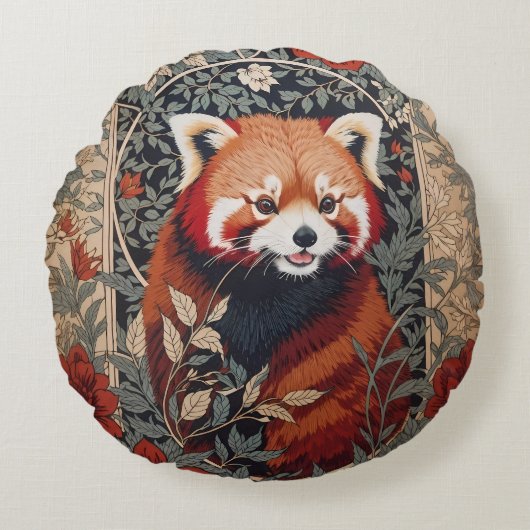 レッドパンダウィエレガントリアムモリスインスパイアフローラ ラウンドクッション (正面)