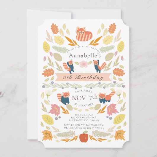 レッドパンダオータムーブメント誕生日 招待状 (正面)