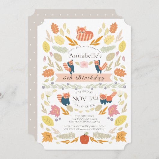 レッドパンダオータムーブメント誕生日 招待状 (正面/裏面)