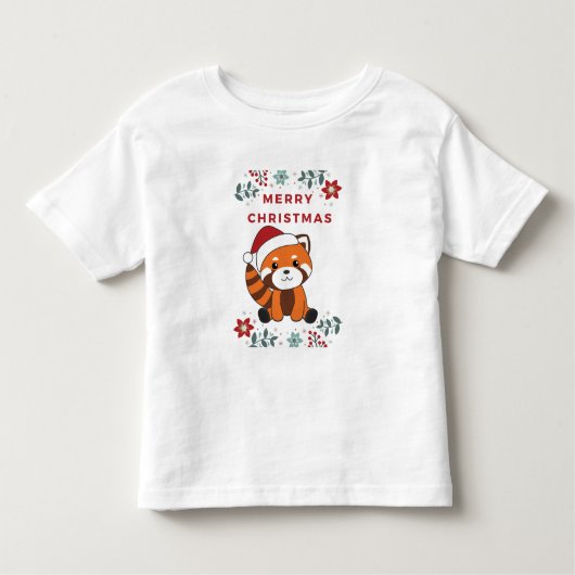 レッドパンダクリスマススノーウィンターアニマルパンドトッド トドラーTシャツ (正面)