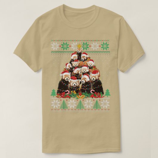 レッドパンダクリスマスツリーサンタハットライト醜いSwe Tシャツ (デザイン正面)