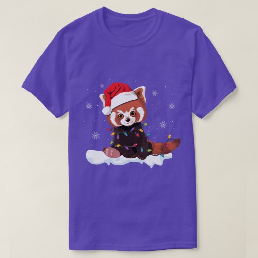 レッドパンダクリスマスライトサンタハットパジャマスギフト Tシャツ (デザイン正面)