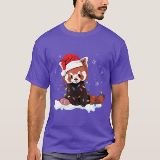 レッドパンダクリスマスライトサンタハットパジャマスギフト Tシャツ